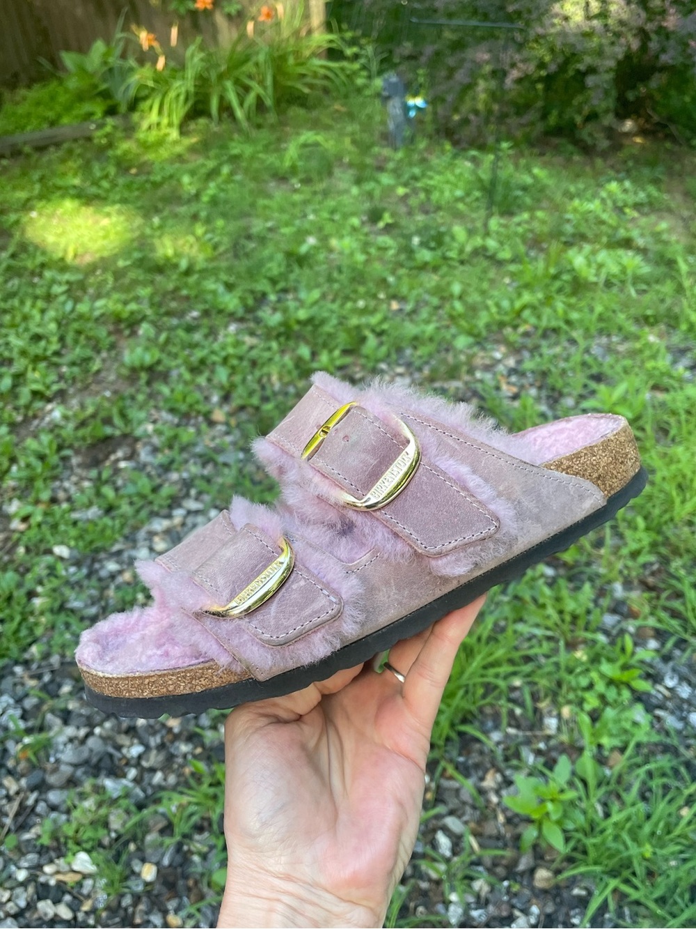 Birkenstock Arizona Big Buckle Shearling Lavender Sandals Size 39